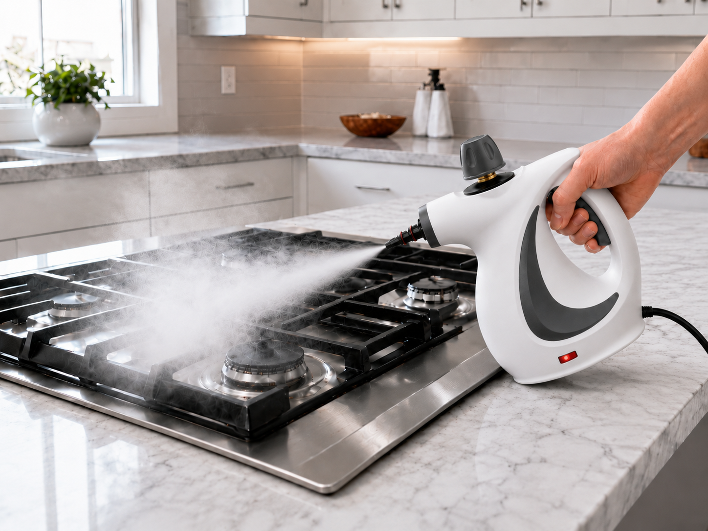 Limpiador a vapor de mano ClearHom en acción